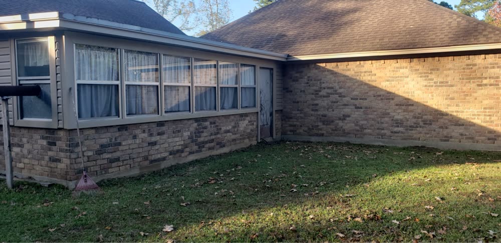 Brick wall after soft washing — clean