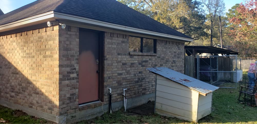 Shed exterior after soft washing — clean
